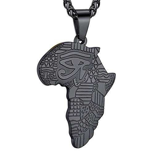 Unisex Edelstahl Afrika Karte Anhänger mit Auge des Horus Landkarte von Afrika Anhänger mit Horusauge Biker Damen/Herren-Accessoires Afrika Kette Schmuck 56cm+5cm Verlängerungskette in Schwarz von GOLDCHIC JEWELRY