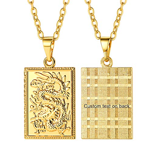 GoldChic Kupfer Rechteck Anänger mit Drache Relief Blume Unisex Vintage Lucky 18K Vergoldet Anhänger mit Personalisierte Kette für Herren und Damen 50cm + 5cm Verlämgerungskette GoldChic Kupfer Rechteck Anänger mit Drache Relief Blume Unisex Vintage Lucky 18K Vergoldet Anhänger mit Personalisierte Kette für Herren und Damen 50cm + 5cm Verlämgerungskette von GoldChic