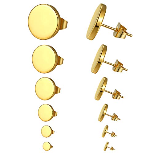 6er Set Runde Ohrstecker Edelstahl Kreis Ohrstecker Klein Flach Ohrring Unisex Runde Platz Edelstahl Ohrstecker in vergoldet Gold 2/4/6/8/10/12mm Breit von GoldChic