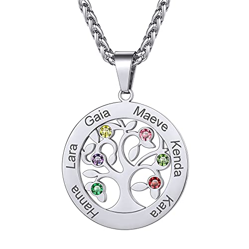 GoldChic Personalisierte Runde Lebensbaum Namenskette Edelstahl Zirkonia Baum des Lebens Halskette mit 6 Namegravur Damen Frauen BFF Kette von GOLDCHIC JEWELRY