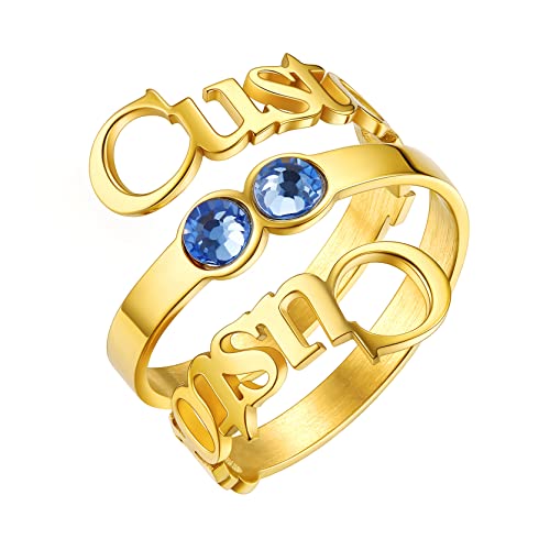 GOLDCHIC JEWELRY Damen Namesring Dreilagig einfach geschliffener Name offener Ring mit 2 Namen 2 Geburtstag Benutzerdefinierte edelstahl Name Ring in Gold Geschenk für Geburtstag Weihnachten Hochzeit von GOLDCHIC JEWELRY