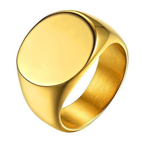 GoldChic Edelstahl Herren Männer Siegelring 18K Vergoldet Rund Bandring für Männer Frauen Jungen Unisex Biker Ring Punk Style Gotik Ring Ringgröße 70 (22.3) von GOLDCHIC JEWELRY