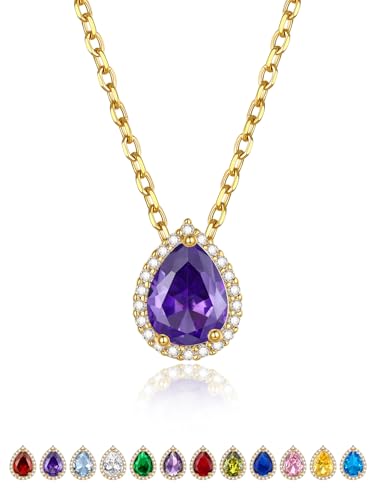 GoldChic Damen Kette Zirkonia Februar Halskette Anhänger Frauenkette 41CM Kupfer Rolokette mit Stein Amethyst Choker Layering-Kette Solitär Schmuck Accessoire GoldChic Damen Kette Zirkonia Februar Halskette Anhänger Frauenkette 41CM Kupfer Rolokette mit Stein Amethyst Choker Layering-Kette Solitär Schmuck Accessoire von GoldChic