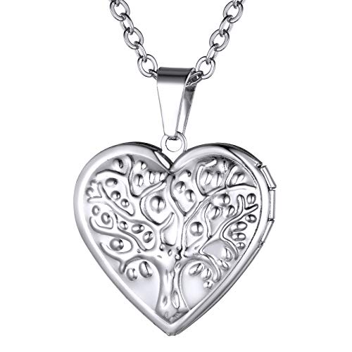 GoldChic Lebensbaum Bilder Amulett Edelstahl Medaillon aufklappbar Damen Halskette Amulett Silberfarbe Foto Medaillon für Damen Frauen Freundin von GoldChic