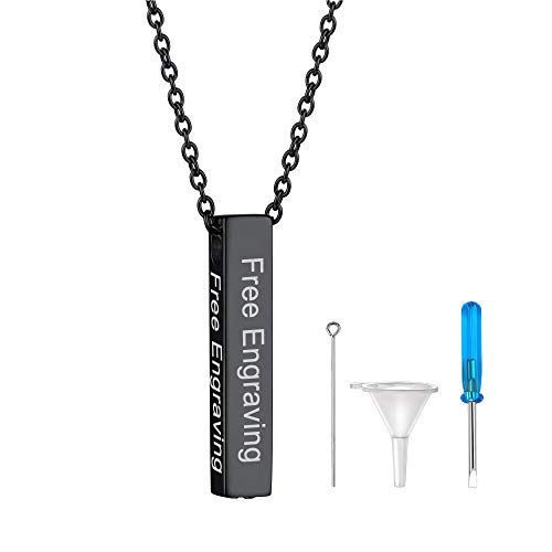 GoldChic Anpassbarer Quader Anhänger Asche Urne Halskette mit Gravur Memorial Asche Halsketten mit quadratischem Säulen Anhänger Memorial Feuerbestattung Schmuck in Schwarz mit 46cm+5cm Kette von GoldChic