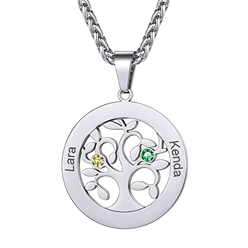 GoldChic Personalisierte Runde Lebensbaum Namenskette Edelstahl Rund Baum des Lebens Halskette mit 2 Namen Damen Frauen Zirkonia Namenskette von GOLDCHIC JEWELRY