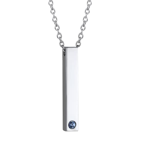 GoldChic Flasche Säulen Anhänger Memorial Quader Streifen Anhänger Edelstahl Halsketten Personalisiert Gravur Silberfarbe Mini Quader Stab Pendant Anhänger für Gedenk mit Zirkon von GOLDCHIC JEWELRY