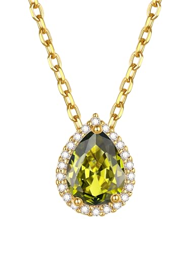 GoldChic Damen Kette Zirkonia August Halskette Anhänger Frauenkette 41CM Kupfer Rolokette mit Stein Peridot Choker Layering-Kette Solitär Schmuck Accessoire von GoldChic
