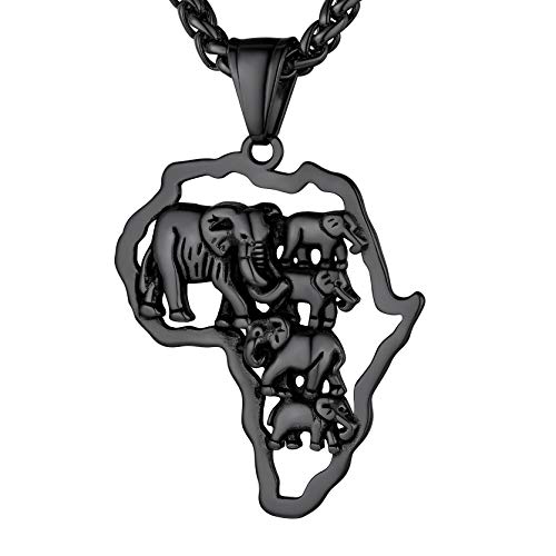 GoldChic Edelstahl 3D-Elefant Hohle Afrika Karte Anhänger Halskette für Damen/Herren Profil 5 Elephanten Aushöhlen Afrika Karten Anhänger Bling Afrika Landkarte Anhänger mit 56cm+5cm Kette in Schwarz GoldChic Edelstahl 3D-Elefant Hohle Afrika Karte Anhänger Halskette für Damen/Herren Profil 5 Elephanten Aushöhlen Afrika Karten Anhänger Bling Afrika Landkarte Anhänger mit 56cm+5cm Kette in Schwarz von GoldChic