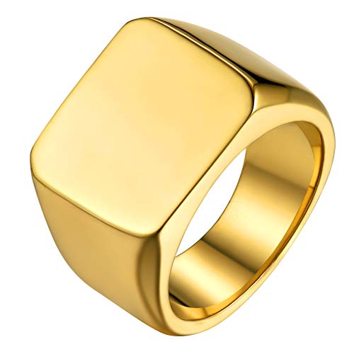 GoldChic Herren Ringe 18K Vergoldet Männer Jungen Siegelring Glänzend Poliert Quadrat Band Ring Hip Hop Fingerring Freundschaftsring Partnerring Ringgröße 59.5（18.9） von GOLDCHIC JEWELRY