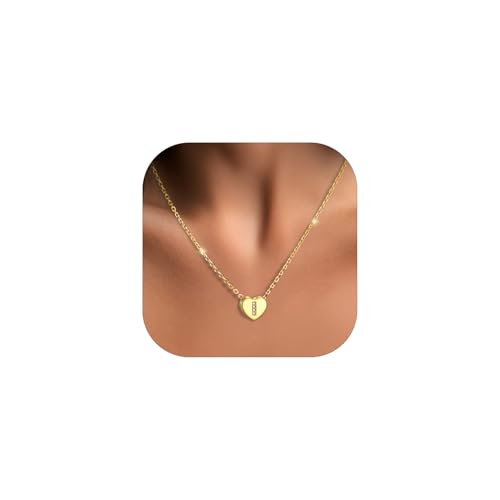 GoldChic Herzkette Damen Kette I Mädchen Halskette mit Buchstaben Kupfer Rolokette 1,4MM breit Layering-Kette 41CM Choker Namenskette Gold Schmuck von GoldChic