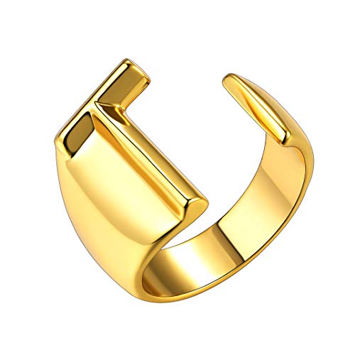 GoldChic Klassischer Damen Buchstaben Ring 18K Vergoldet Offener Initiale T Ring Name Buchstabe Kupfer Ring Einstellbarer Alphabet T Initialen Ring Ringgröße 51.8（16.5）- 62.1（19.8） von GoldChic