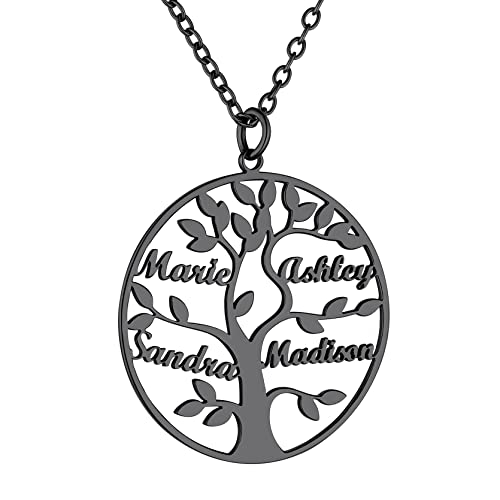 GoldChic Personalisierte Damen Namenskette mit Lebensbaum Anhänger Halskette Edelstahl Baum des Lebens Familie/BFF Halskette mit 4 Namen Gravur in Schwarz für Frauen Mädchen GoldChic Personalisierte Damen Namenskette mit Lebensbaum Anhänger Halskette Edelstahl Baum des Lebens Familie/BFF Halskette mit 4 Namen Gravur in Schwarz für Frauen Mädchen von GoldChic