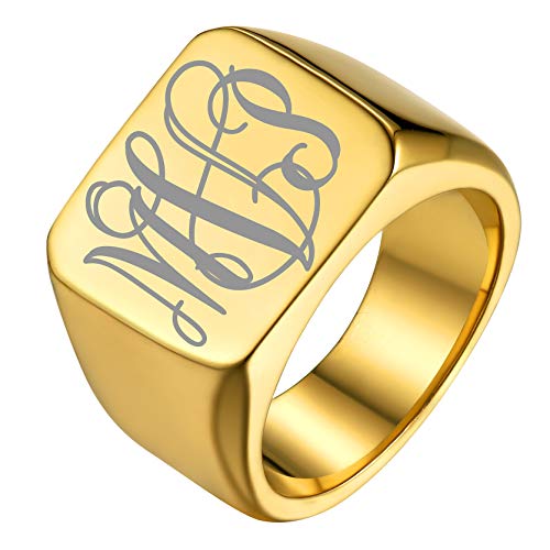 GoldChic Personalisierter Punk Siegelring Herren mit Textgravur Edelstahl Männer Jungen Rock Ringe 18K Vergoldet Freundschaftsring Verlobungsring Ringgröße 56.5 (18.1) von GoldChic