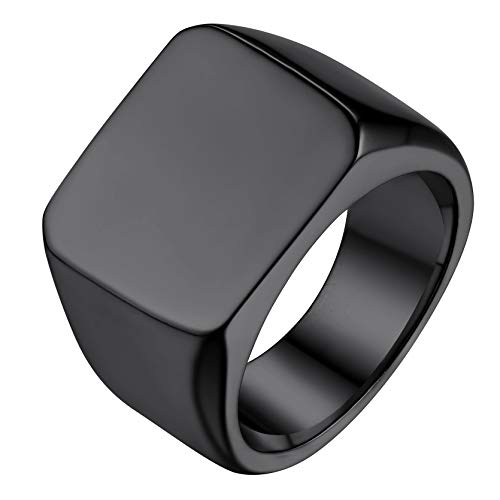 GoldChic Punk Siegelring Herren Männer Edelstahl Quadrat Bandring breit Vintage Rolex Ringe Freundschaftsring Partnerring in Schwarz Ringgröße 56.5（18.1） von GOLDCHIC JEWELRY