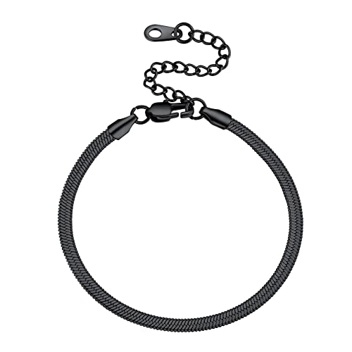 GoldChic Schlichtes Schlangenarmband in 3mm breit 316L Edelstahl Dünnes Flaches Schlangenkettearmband Schmuck für Damen Frauen Multi Layer geeignet in Schwarz mit 16cm+5cm Kette GoldChic Schlichtes Schlangenarmband in 3mm breit 316L Edelstahl Dünnes Flaches Schlangenkettearmband Schmuck für Damen Frauen Multi Layer geeignet in Schwarz mit 16cm+5cm Kette von GoldChic