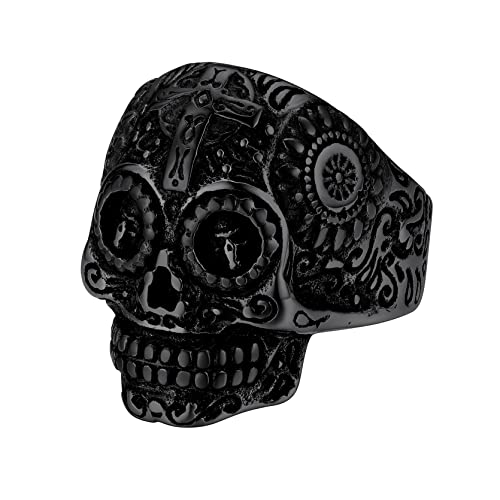 GoldChic Totenkopf Ring 316L Edelstahl Biker Herren Ring Punk Gotik Skull Bandring Männer Hip Hop Schädel Ring in Schwarz Ringgröße 56.5（18.1）Geschenke für Geburtstag Weihnachten Halloween von GOLDCHIC JEWELRY