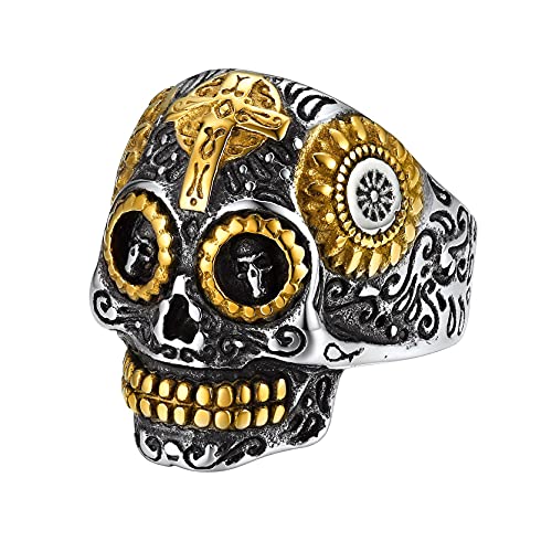 GoldChic Totenkopf Ring Schädel Ring aus 316L Edelstahl Biker ring für Herren Männer Punk Gotik Bandring Skull Ring in Silber und Gold Ring Größe 62.1（19.8） von GOLDCHIC JEWELRY