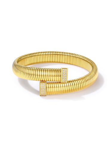 GoldChic Vintage Nagel Armband 10mm breit Edelstahl Damen Frauen Armbänder Verstellbare Stretch Elastischer Armreif in 18K Vergoldet von GoldChic