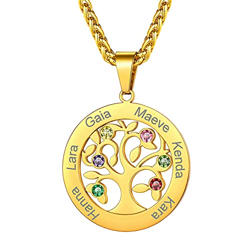 GoldChic Personalisierte Damen Lebensbaum Halskette mit 6 Namegravur 18K Vergoldet Zirkonia Baum des Lebens Namenskette Geschenke für Weihnachten Geburtstag von GOLDCHIC JEWELRY