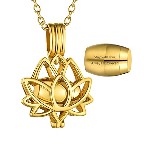 GoldChic Personalisierte Lotus Urne Halskette für Asche Feuerbestattung Urne in Lotusform Anhänger zu Öffnen Halskette für Memorial in Gold mit 51cm+5cm Verlängerungskette von GOLDCHIC JEWELRY