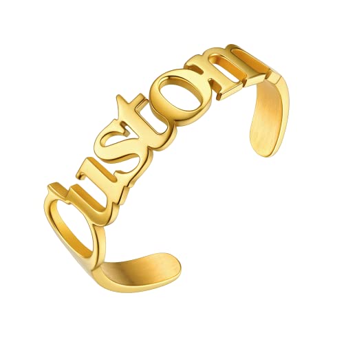 GOLDCHIC JEWELRY Individuelle Namensring personalisierte einstellbare offene Name Ring anpassbare Solitär geschliffene Name Ring in Gold für Damen Herren von GOLDCHIC JEWELRY