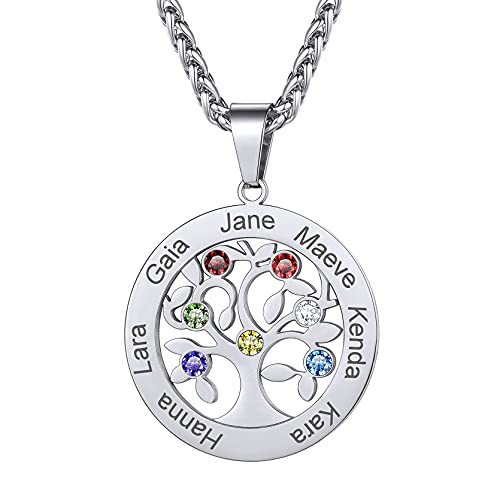 GoldChic Rund Lebensbaum Halskette für Damen Frauen Edelstahl Personalierte Zirkonia Namenskette mit Baum des Lebens Anhänger Geschenke für Paar Mutter von GOLDCHIC JEWELRY