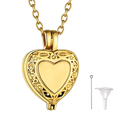 GoldChic Memorial Urne Kette mit Herz Anhänger Gold zu Öffnen Feuerbestattung Urne Herzförmige Anhänger Halskette für Memorial Asche Schmuck Andenken mit 51cm+5cm Kette von GoldChic