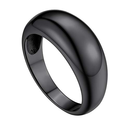 Modischer Glänzend Poliert Siegelring aus Edelstahl Breite 8.8mm Schlichte Mode Verlobungsband Stapelbarer Gewölbtes Ehersband Ringgröße 56.5（18.1） in Schwarz für Damen Frauen von GoldChic
