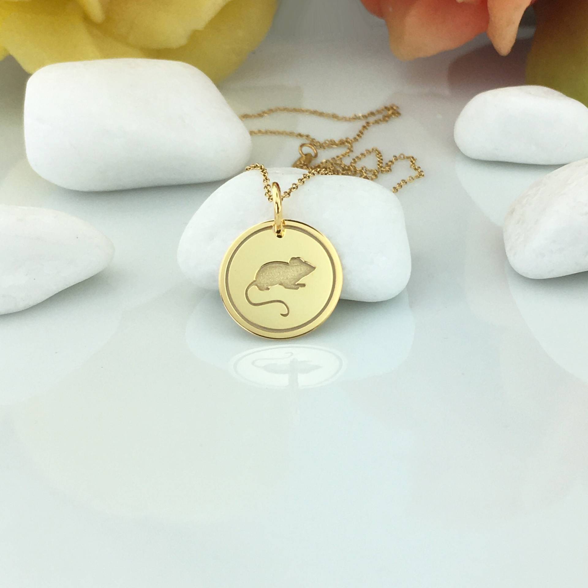 Echte 14K Solid Gold Maus Halskette, Personalisierte Anhänger, Kleine Charme, Haustier Ratte Schmuck, Tierliebhaber von GoldCubeLab