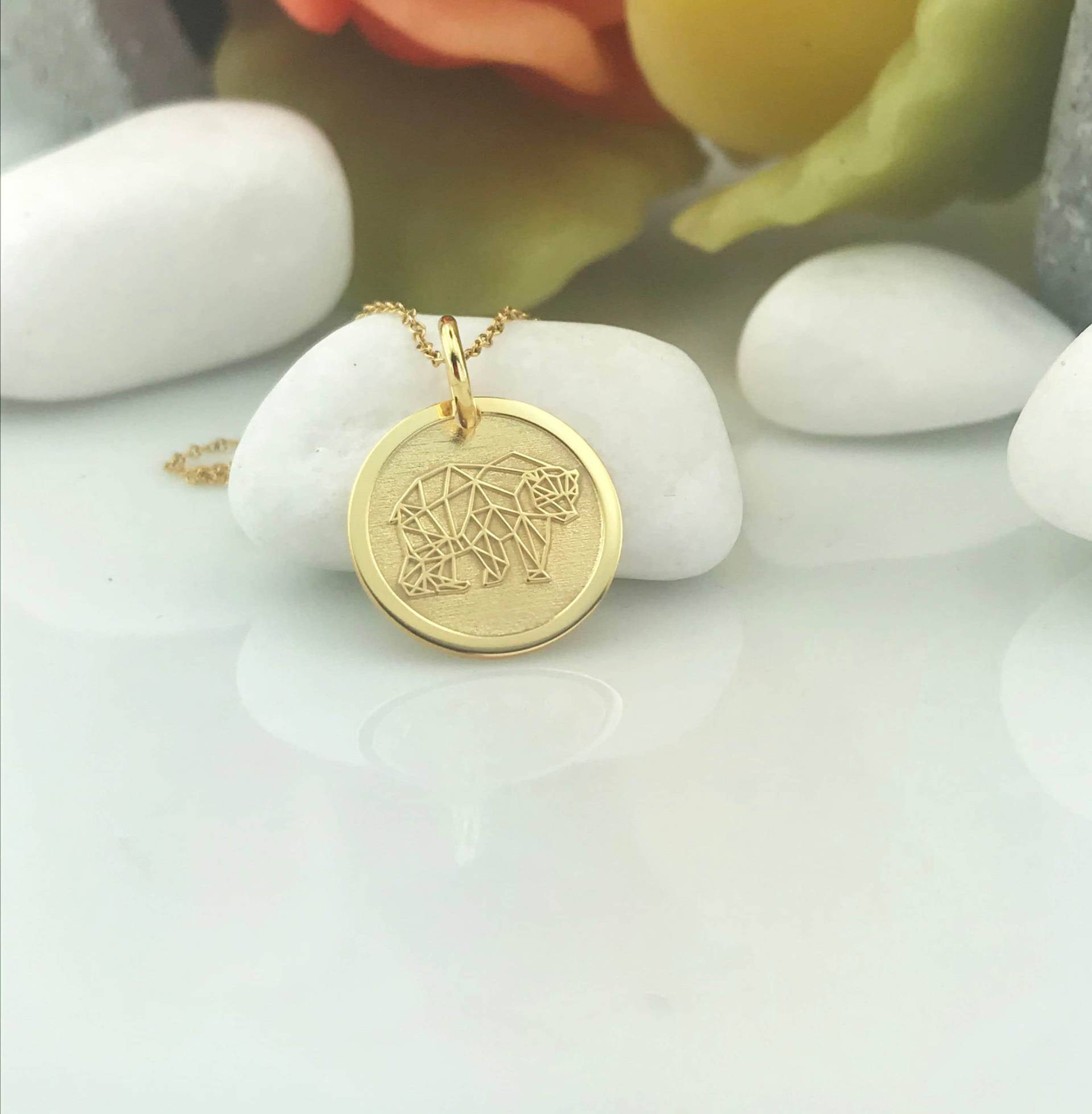 Echt 14K Solid Gold Origami Mama Bär Halskette, Personalisierte Anhänger, Zierliche Eisbär Schmuck, Charm Tier Geschenk von GoldCubeLab