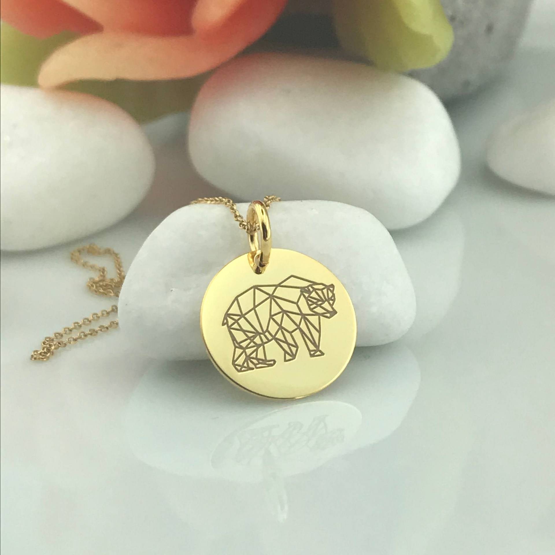 Echt 14K Solid Gold Origami Mama Bär Halskette, Zierliche Eisbär Schmuck, Personalisierte Anhänger, Geschenk, Charm Tier Halskette von GoldCubeLab