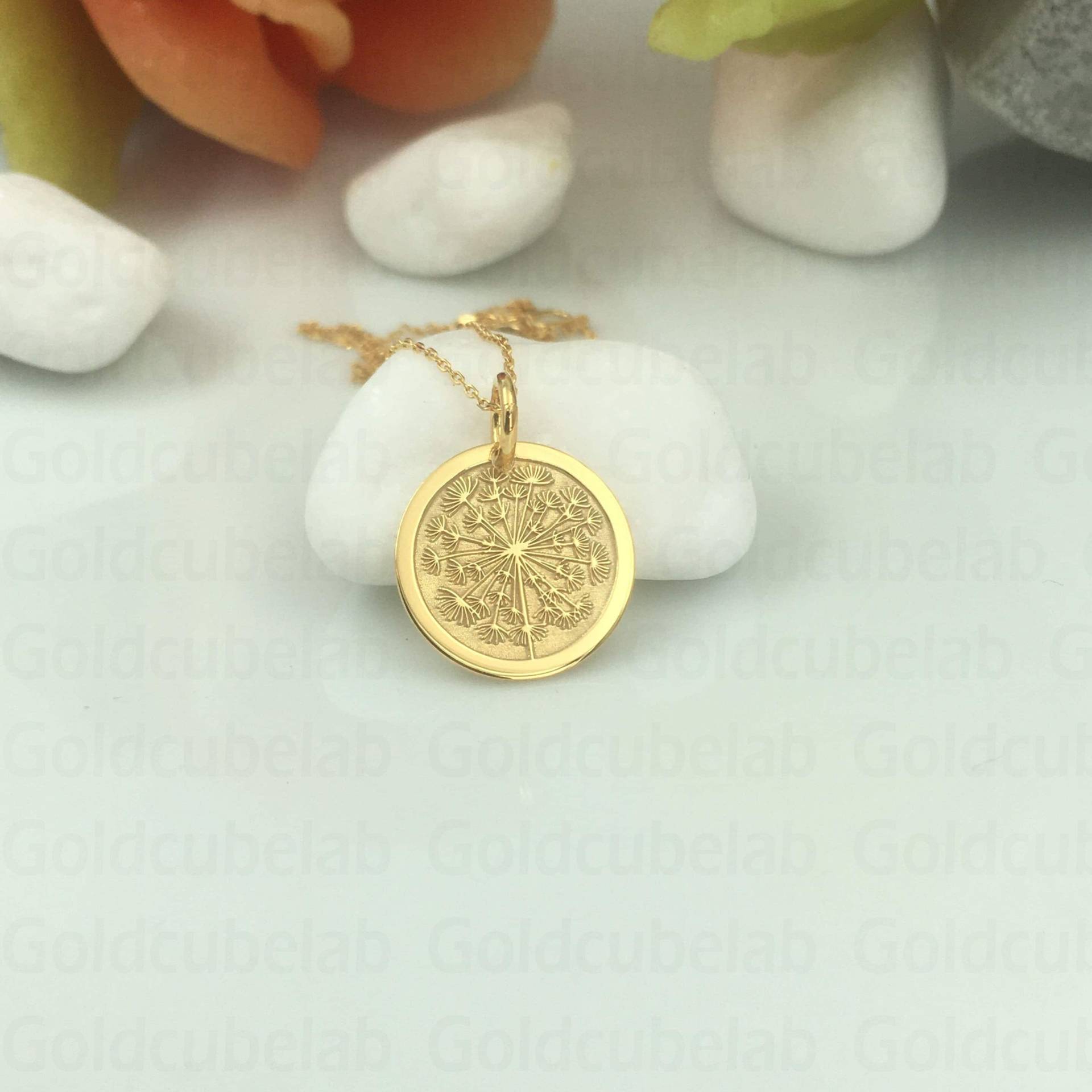 Echte 14K Massivgold Löwenzahn-Halskette, Personalisierter Löwenzahn-Anhänger, Zierlicher Starburst-Anhänger, Löwenzahn-Blume von GoldCubeLab