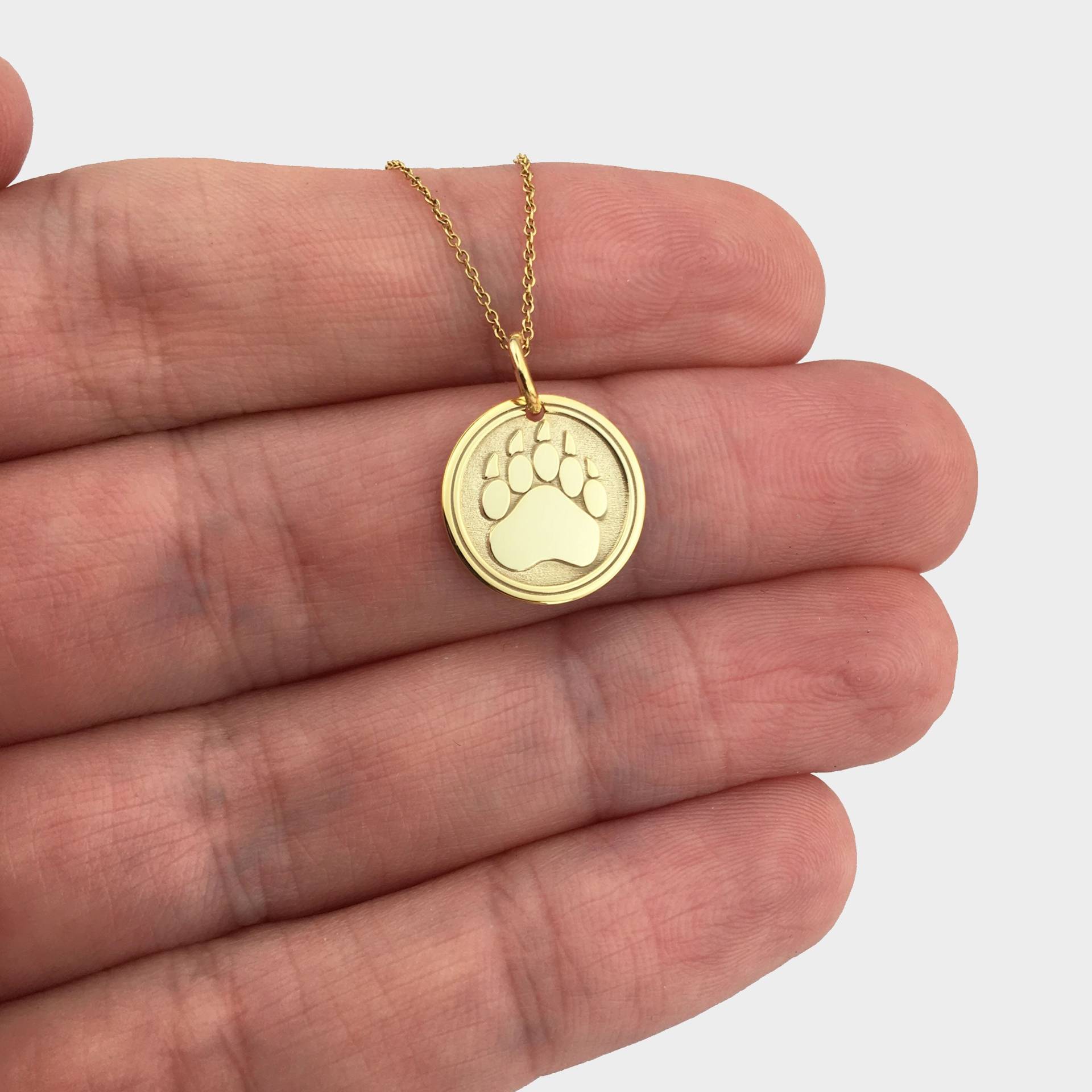 Echte 14K Solid Gold Bär Pfotenabdruck Halskette, Personalisierte Pfote Anhänger, Tier Pfoten Schmuck, Zierliche Scheibe von GoldCubeLab