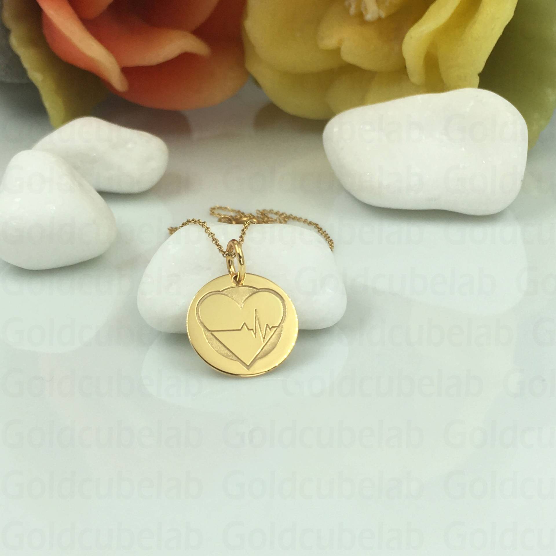 Echte 14K Solid Gold Herzschlag Halskette, Personalisierte Anhänger, Charm Schmuck, Zierliche Herz Krankenschwester Geschenk Anhänger von GoldCubeLab