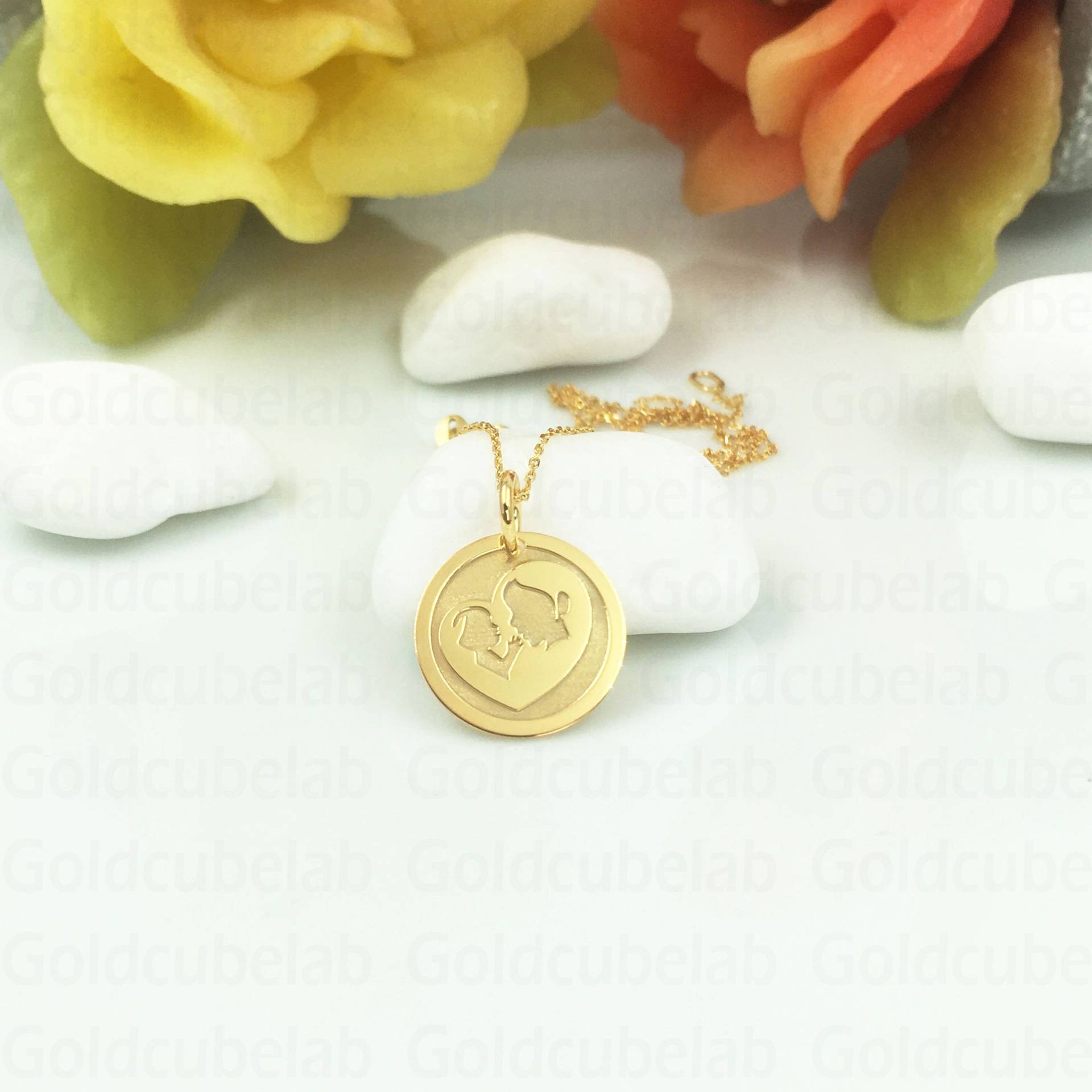 Echte 14K Solid Gold Mama Und Baby Halskette, Personalisierte Anhänger, Mutterschaft Scheibe Schmuck, Mutter Geschenk, Zierliche Münze von GoldCubeLab