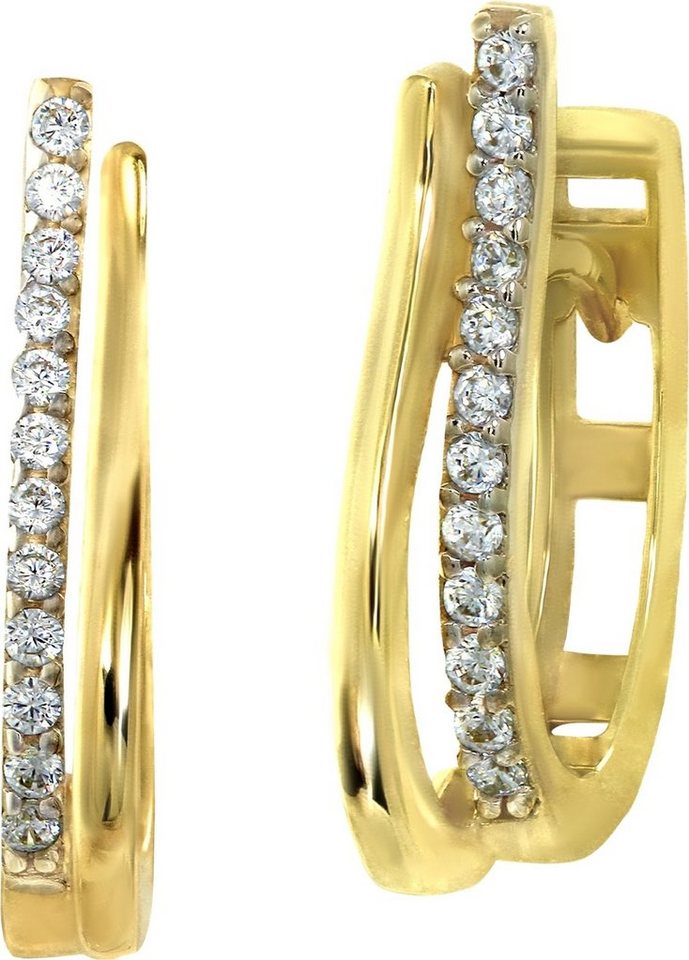 GoldDream Paar Creolen GoldDream Creole Double Line Zirkonia (Creolen), Damen Creolen Double Line aus 333 Gelbgold - 8 Karat, Farbe: gold von GoldDream