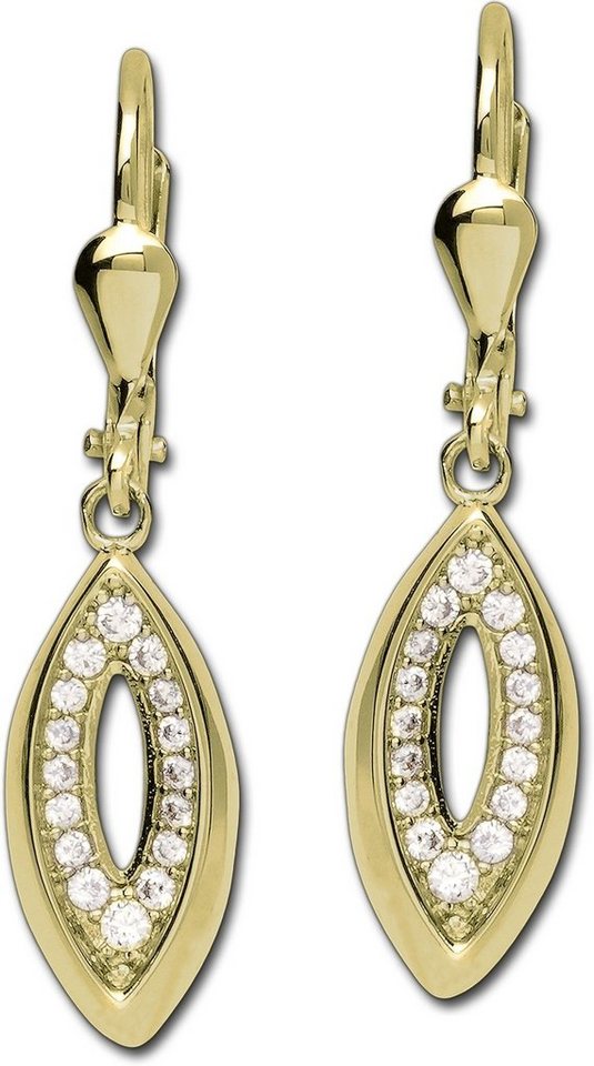 GoldDream Paar Ohrhänger GoldDream Damen Ohrringe Blatt Zirkonia (Ohrhänger), Damen Ohrhänger Blatt aus 333 Gelbgold - 8 Karat, Länge ca. 31mm von GoldDream