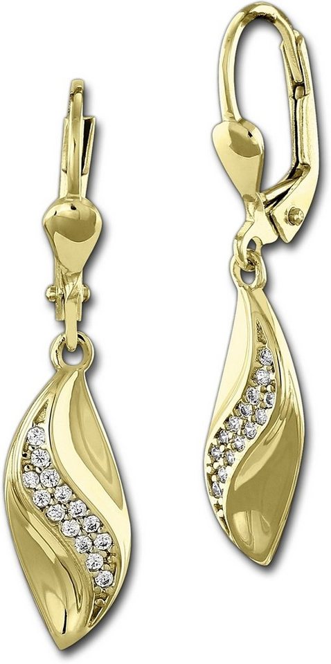 GoldDream Paar Ohrhänger GoldDream Damen Ohrringe Wave Zirkonia (Ohrhänger), Damen Ohrhänger Wave aus 333 Gelbgold - 8 Karat, Länge ca. 32mm von GoldDream