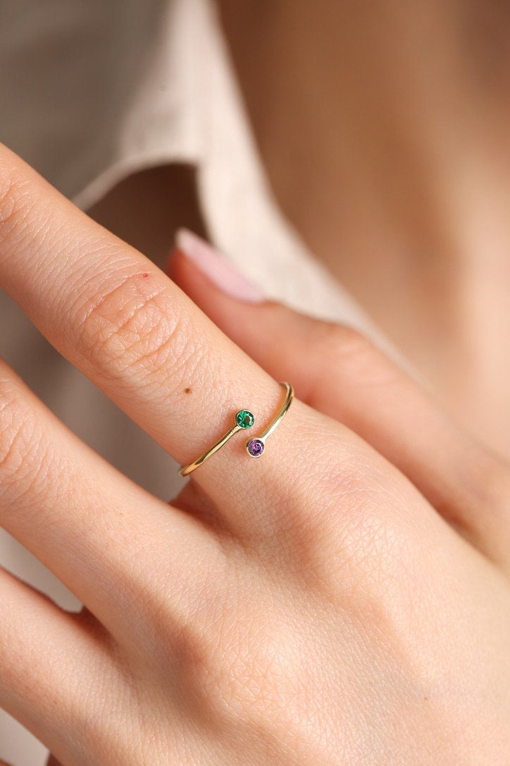2 Birthstone Ring, Mütter Edelstein Personalisierte Geschenk Für Mama, Minimalist Stapelring, Weihnachtsgeschenk, Ring 2 Birthstone Ring, Mütter Edelstein Personalisierte Geschenk Für Mama, Minimalist Stapelring, Weihnachtsgeschenk, Ring von GoldHillJewelry