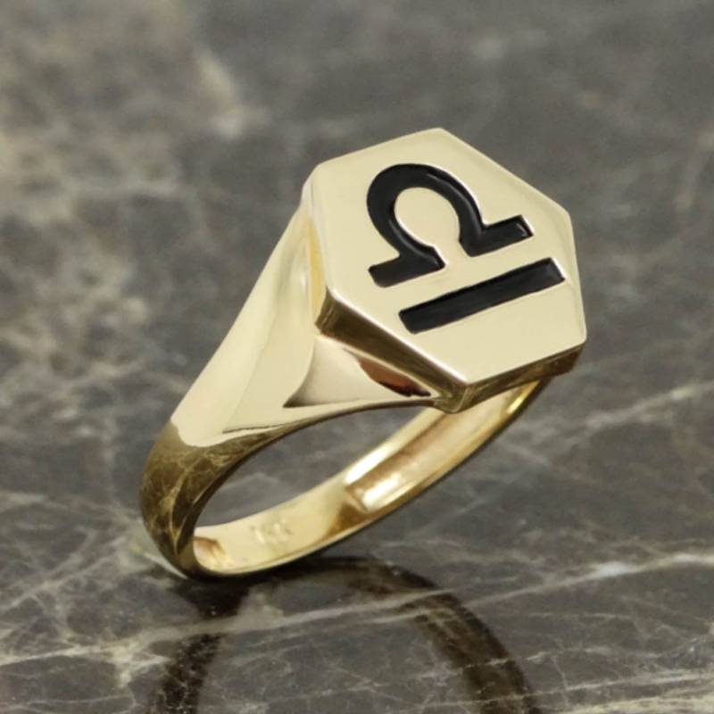 Waage Sternzeichen 14K Gold Damenring, Massiv 14K Horoskop Mädchen Ring, Goldring Nach Maß, Goldschmuck Geschenk von GoldIslandStore