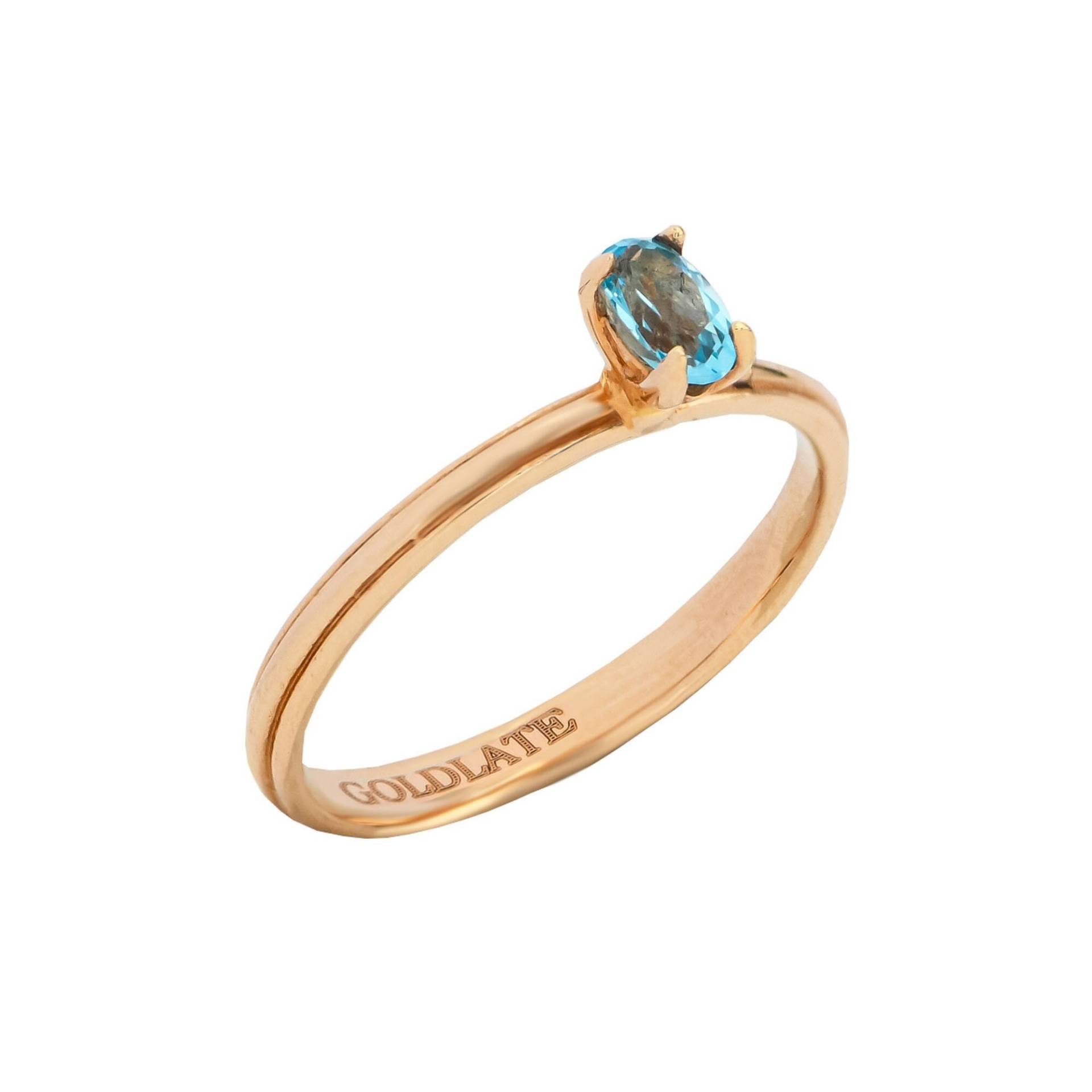 14K Solid Rose Gold Blautopas Band Ring, Blau Zierliche Topas Oval Cut Blue Topaz Blautopas Ehering, Geschenk Ring von GoldLateJewellery