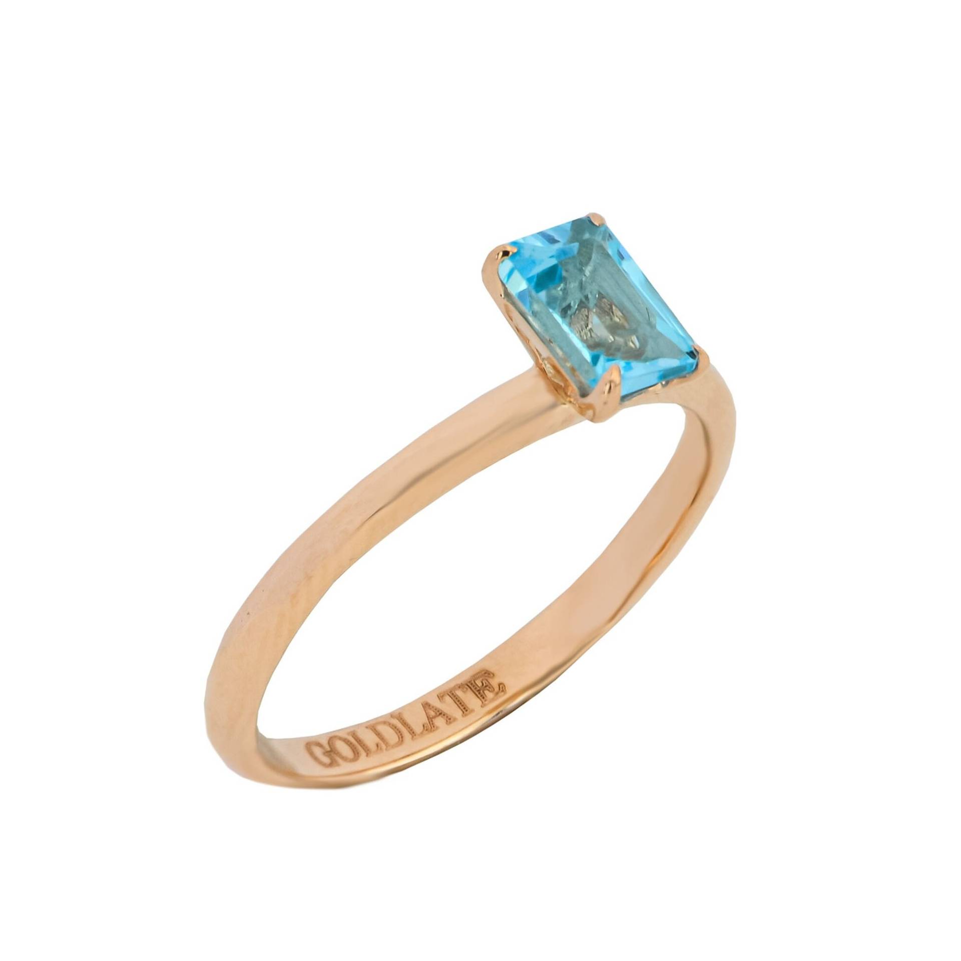 14K Solid Rose Gold Blautopas Band Ring, Blau Zierliche Topas Prinzessin Cut Blue Topaz Blautopas Ehering, Geschenk Ring von GoldLateJewellery