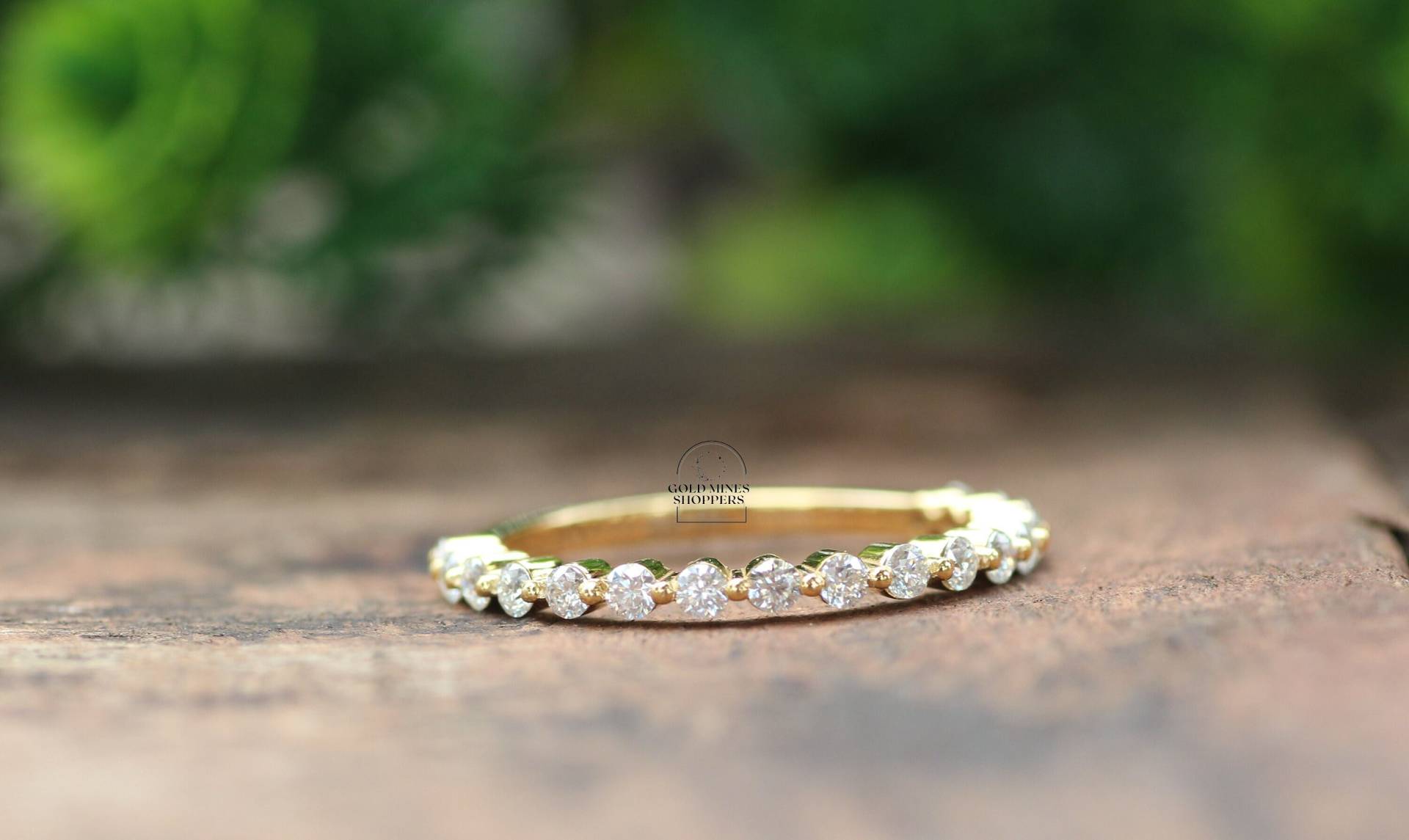 Rundschliff Moissanite Voll Eternity Ehering, Solid Gold Matching Braut Band, Bubble Prong Set Versprechen Valentinstag Geschenk, Geschenk Für Sie von GoldMinesShoppers