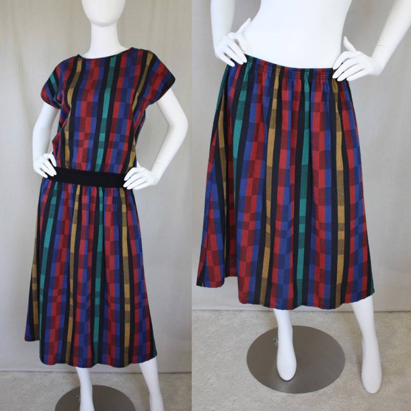80Er Jahre Zwei Stück Set Glücklichen Gewinner Outfit Vintage/Top Shirt Rock Rot Blau Schwarz Gelb Kariert Kurzarm Kappe Ärmel | Medium 80Er Jahre Zwei Stück Set Glücklichen Gewinner Outfit Vintage/Top Shirt Rock Rot Blau Schwarz Gelb Kariert Kurzarm Kappe Ärmel | Medium von GoldMoonVintage