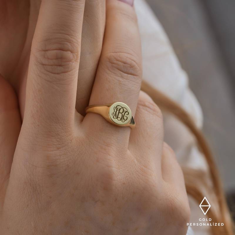 14K Siegelring-Personalisierter Ring-Monogramm Ring-Gold Ring-Personalisierter Schmuck-Gravur Ring-Frauen Anfangs Ring-Jx06 von GoldPersonalized