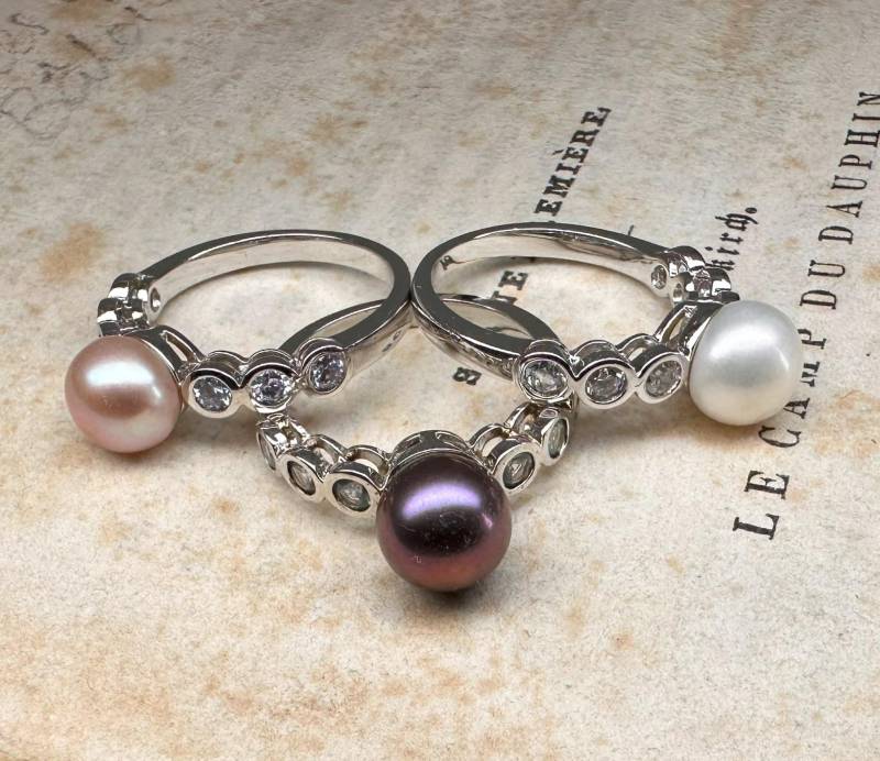 Süsswasserperle Ring Sterling Silber & Cubic Zirkonia, Us Größe 17 von GoldRingClub