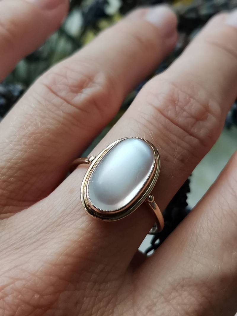 Antiker Deutscher 14K Gold Quarz Cabochon Ring - Us Größe 8 von GoldRingClub