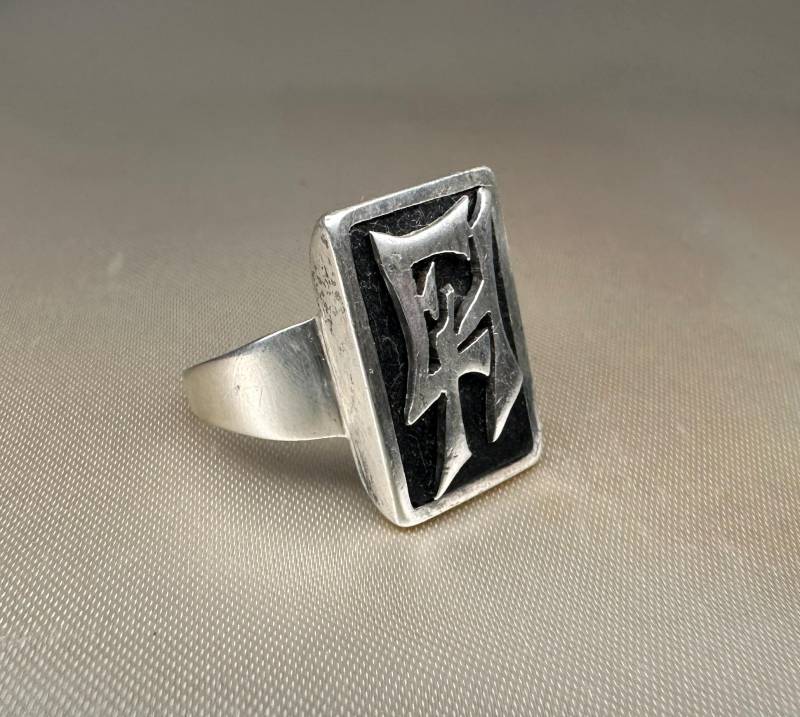 Antiker Deutscher Silber Siegelring "Eh' Monogramm Onyx Ring, Größe 57 von GoldRingClub