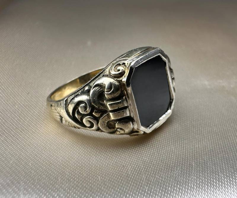 Art Deco Siegelring Aus Onyx, 835Er Silber von GoldRingClub